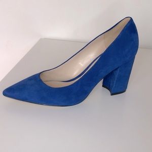 Nine West Cara Block Heel Pumps Suede Blue Size 6.5